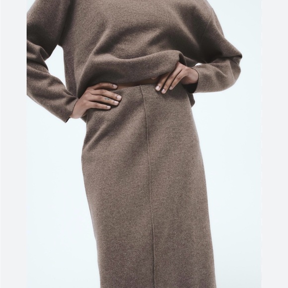 ZARA Brown Soft Sweater Midi Skirt Sweater Set - Picture 2 of 12
